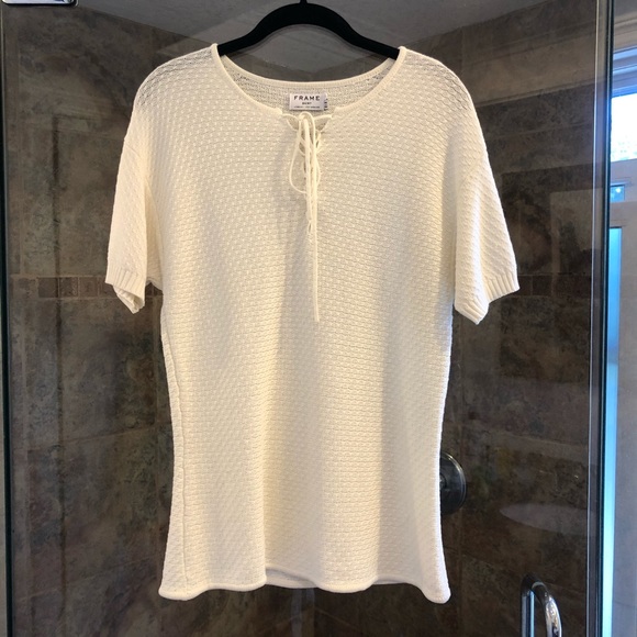 Frame Denim Crochet Lace Up Tee - Picture 3 of 7